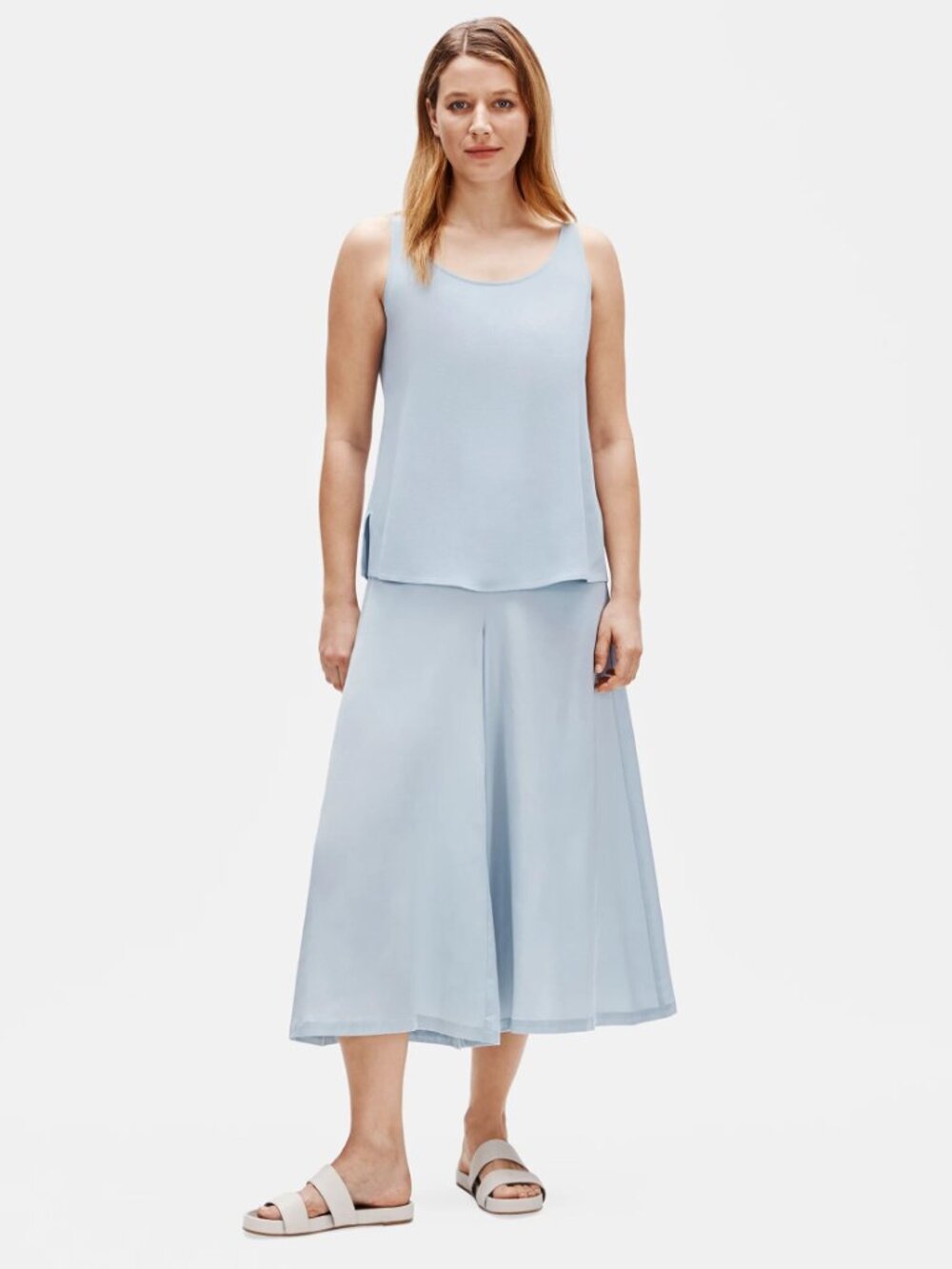 Eileen Fisher 100% Silk Stretch Tank Top Camisole Light Blue Women Minimalist